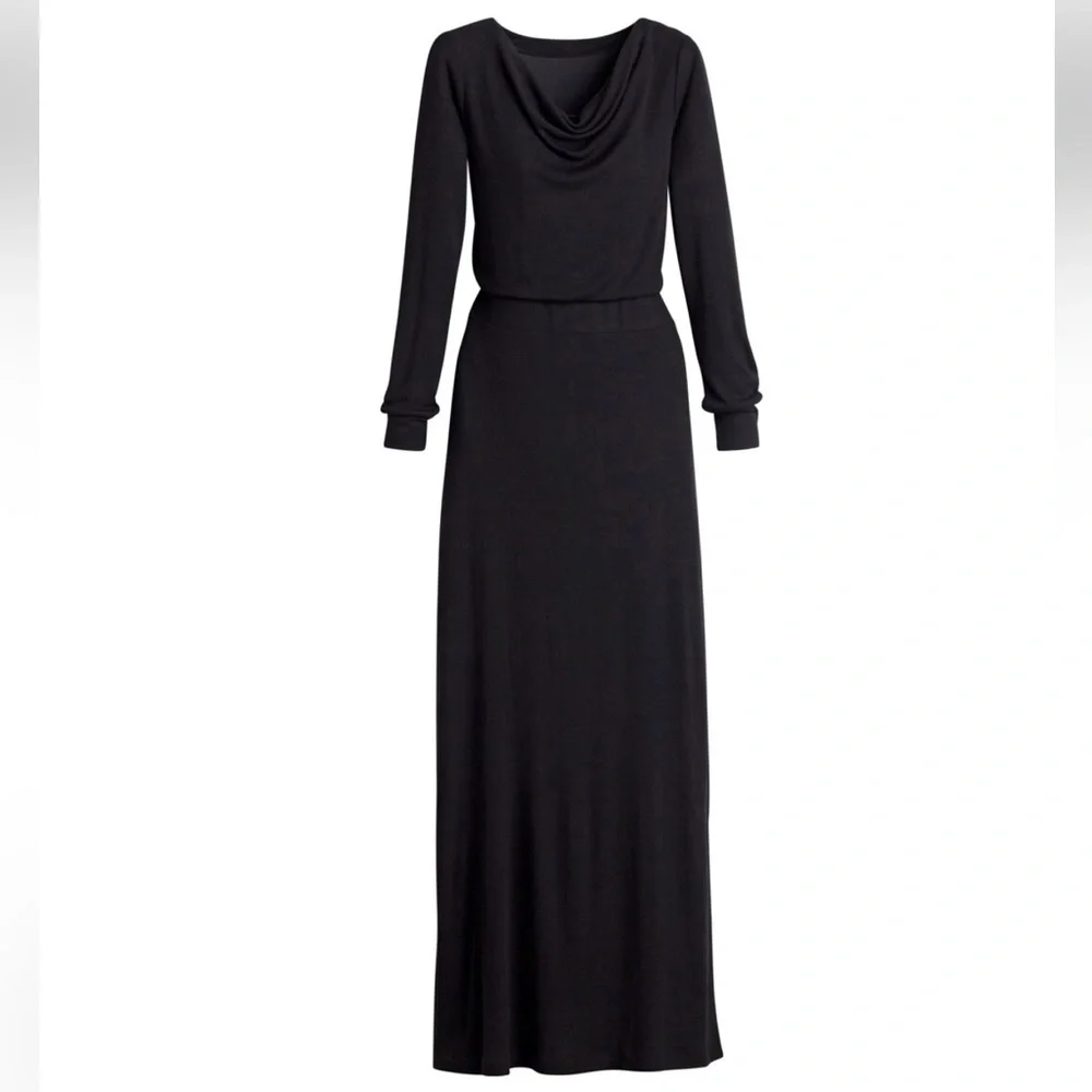 Chicos Cowl Neck Black Ribbed Maxi Dress - M - Picture 2 of 7